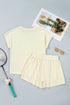 Leopard Print Bow Patched V Neck Drawstring Short Set