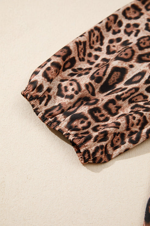 Leopard Print Bow Tie Puff Sleeve Western Blouse