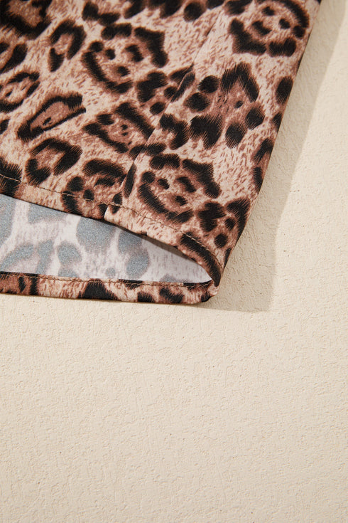 Leopard Print Bow Tie Puff Sleeve Western Blouse