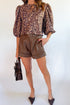Leopard Print Bow Tie Puff Sleeve Western Blouse