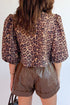 Leopard Print Bow Tie Puff Sleeve Western Blouse