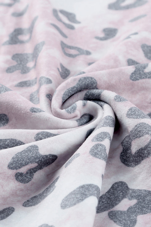 Leopard Print Brushed Fleece Cowl Neck Plus Size Top