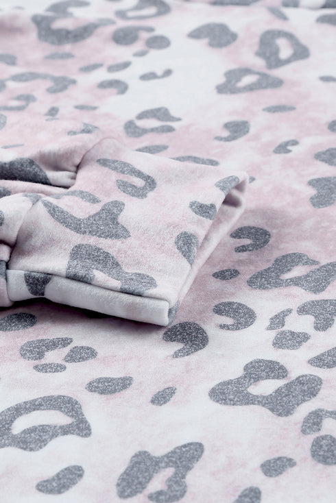 Leopard Print Brushed Fleece Cowl Neck Plus Size Top