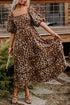 Leopard Print Bubble Sleeve Square Neck Maxi Dress