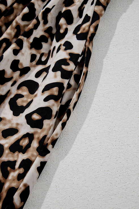 Leopard Print Bubble Sleeve Square Neck Maxi Dress