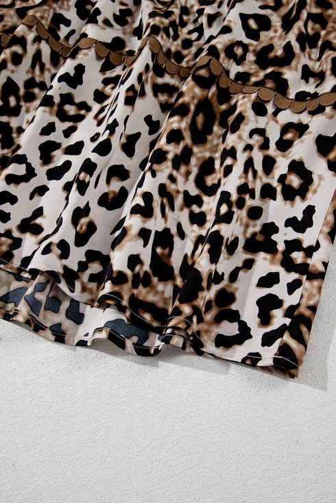 Leopard Print Bubble Sleeve Square Neck Maxi Dress