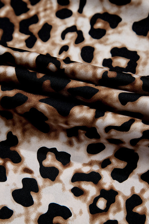 Leopard Print Bubble Sleeve Square Neck Maxi Dress
