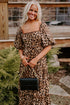 Leopard Print Bubble Sleeve Square Neck Maxi Dress