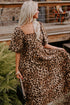 Leopard Print Bubble Sleeve Square Neck Maxi Dress