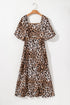Leopard Print Bubble Sleeve Square Neck Maxi Dress