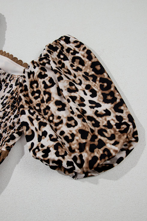 Leopard Print Bubble Sleeve Square Neck Maxi Dress