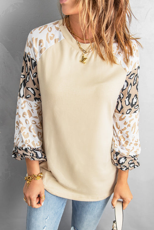 Leopard Print Bubble Sleeve Top