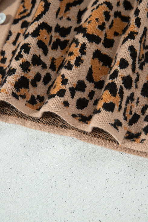 Leopard Print Button Front Long Sleeve Knit Cardigan