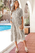 Leopard Print Button Front Short Puff Sleeve Midi Dress