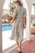 Leopard Print Button Front Short Puff Sleeve Midi Dress