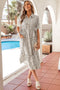 Leopard Print Button Front Short Puff Sleeve Midi Dress