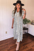 Leopard Print Button Front Short Puff Sleeve Midi Dress
