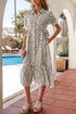 Leopard Print Button Front Short Puff Sleeve Midi Dress