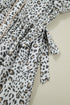 Leopard Print Button Front Short Puff Sleeve Midi Dress