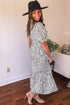 Leopard Print Button Front Short Puff Sleeve Midi Dress