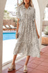 Leopard Print Button Front Short Puff Sleeve Midi Dress