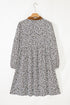 Leopard Print Button V Neck Puff Sleeve A Line Dress