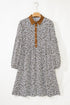 Leopard Print Button V Neck Puff Sleeve A Line Dress