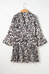 Leopard Print Buttoned Front 3/4 Sleeve Tiered Ruffled Hem Dress