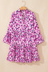 Leopard Print Buttoned Front 3/4 Sleeve Tiered Ruffled Hem Dress