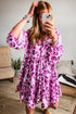 Leopard Print Buttoned Front 3/4 Sleeve Tiered Ruffled Hem Dress