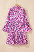 Leopard Print Buttoned Front 3/4 Sleeve Tiered Ruffled Hem Dress