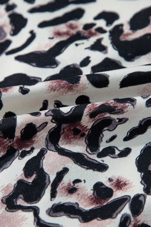 Leopard Print Buttoned Front 3/4 Sleeve Tiered Ruffled Hem Dress