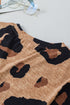 Leopard Print Buttoned V Neck Folded Sleeve Shirt