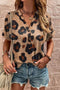 Leopard Print Buttoned V Neck Folded Sleeve Shirt