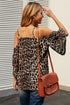 Leopard Print Cold Shoulder Mesh Insert Blouse