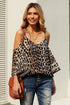 Leopard Print Cold Shoulder Mesh Insert Blouse
