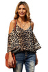 Leopard Print Cold Shoulder Mesh Insert Blouse