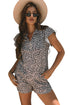 Leopard Print Collared Half Zip Ruffle Sleeve Short Set