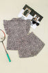 Leopard Print Collared Half Zip Ruffle Sleeve Short Set