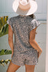Leopard Print Collared Half Zip Ruffle Sleeve Short Set