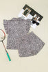 Leopard Print Collared Half Zip Ruffle Sleeve Short Set