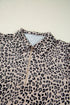 Leopard Print Collared Half Zip Ruffle Sleeve Short Set