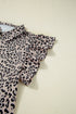 Leopard Print Collared Half Zip Ruffle Sleeve Short Set