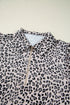 Leopard Print Collared Half Zip Ruffle Sleeve Short Set