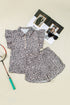 Leopard Print Collared Half Zip Ruffle Sleeve Short Set
