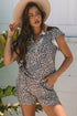 Leopard Print Collared Half Zip Ruffle Sleeve Short Set