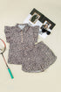 Leopard Print Collared Half Zip Ruffle Sleeve Short Set