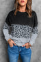 Leopard Print Color Block Drop Shoulder Pullover Sweatshirt