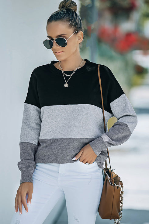 Leopard Print Color Block Drop Shoulder Pullover Sweatshirt