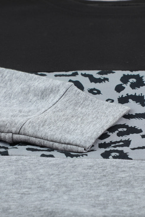 Leopard Print Color Block Drop Shoulder Pullover Sweatshirt